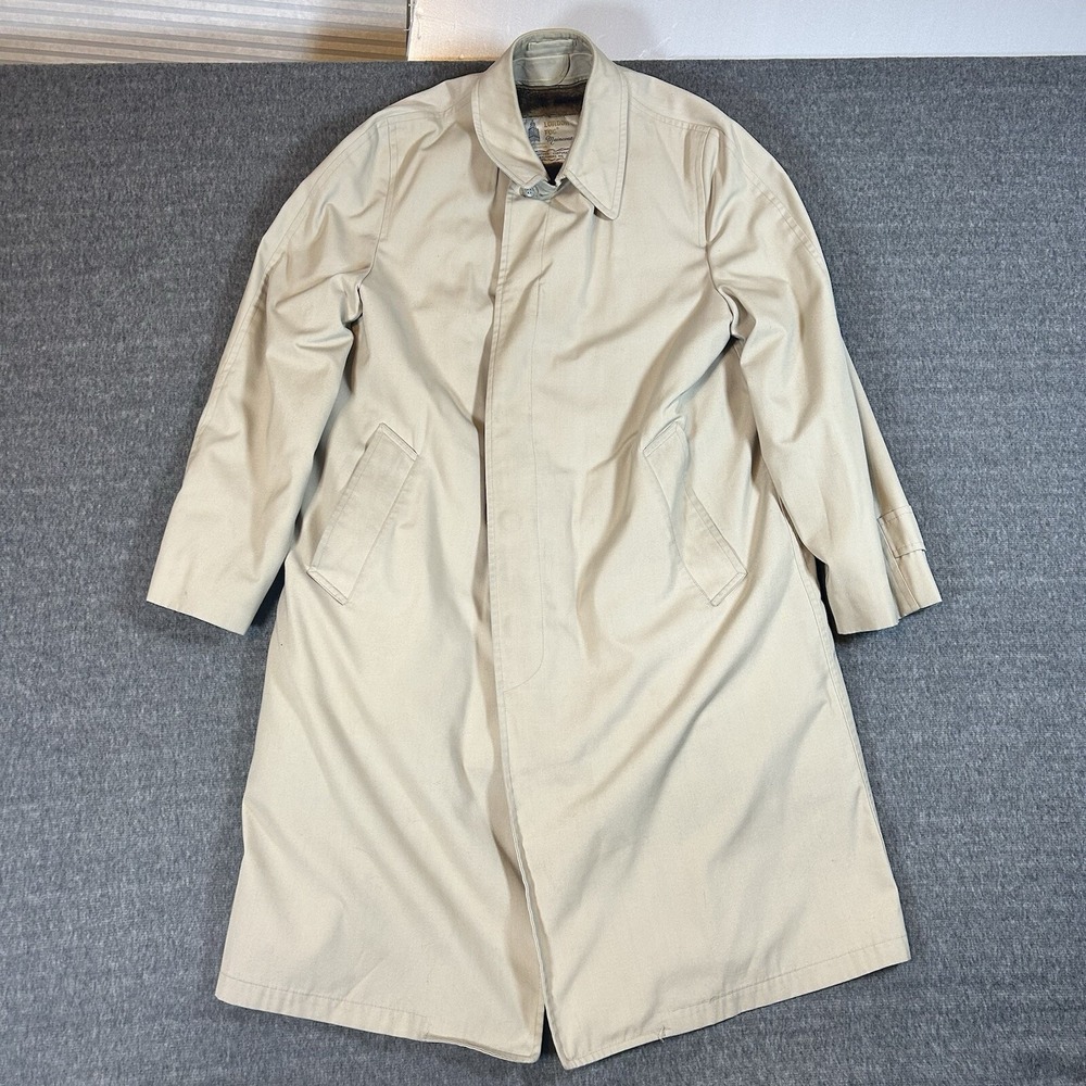 Vintage Mens London Fog‎ Trench Coat Tan Removable Fleece Lining 40 Long